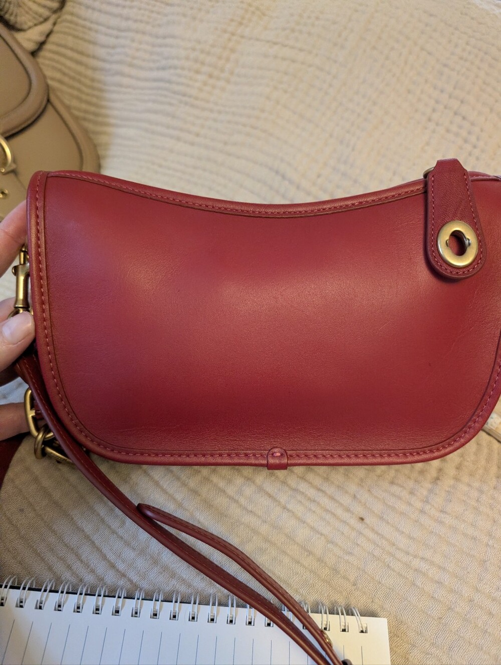Coach Red Leather Crossbody with Gold Chain Strap - Picture 6 of 11